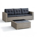 3-osobowa sofa ogrodowa ze stolikiem z technorattanu PE, szara/antracytowa/czarna, 180 x 58 x 65 cm, 85 x 55 x 31 cm