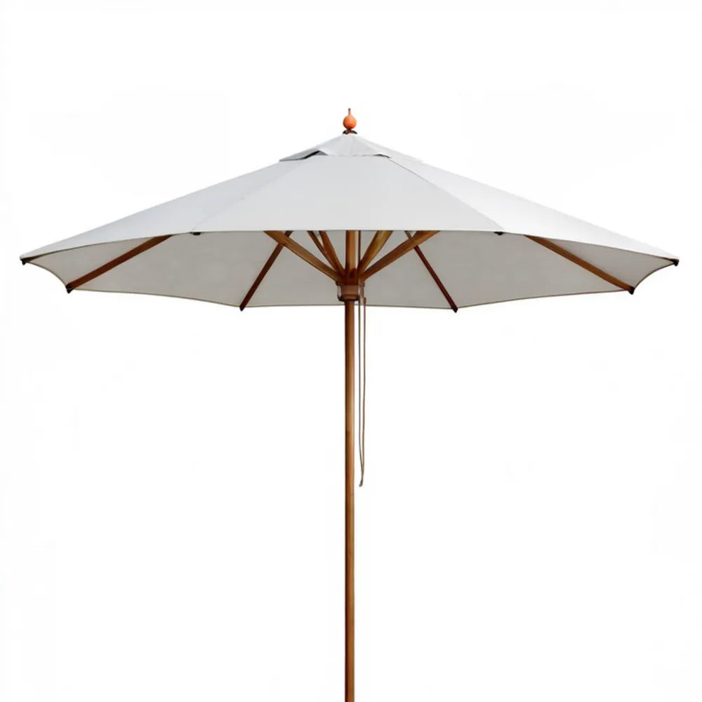 Kremowy okrągły parasol ogrodowy Ø 300 cm, wysokość 250 cm, drewniany maszt