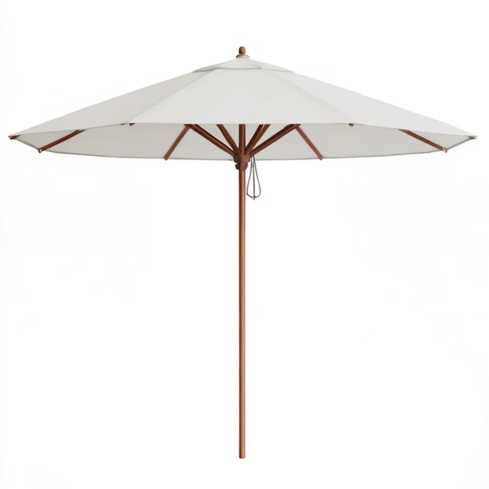 Biało-brązowy ośmiokątny parasol ogrodowy z poliestru i litego drewna, Ø 300 cm, wys. 250 cm