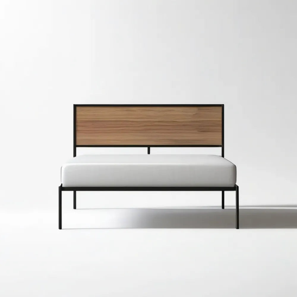 Łóżko dwuosobowe 160 x 200 cm ze stalową ramą i zagłówkiem MDF Brązowo-Czarne