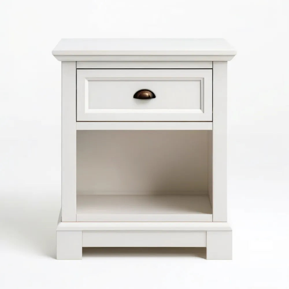 Biała szafka nocna z MDF 45 x 35 x 65 cm z szufladą i otwartą wnęką