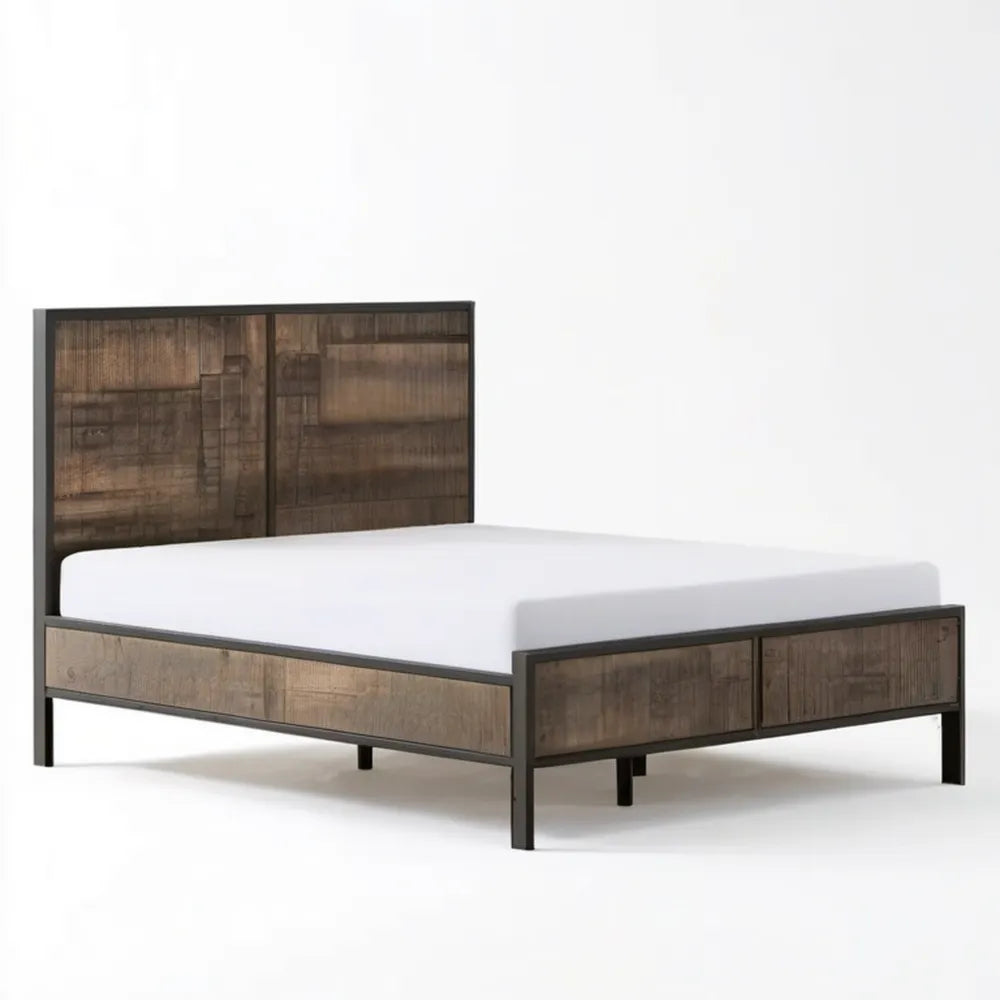 Rama łóżka dwuosobowego 160 x 200 cm z litego drewna mango i stali, brązowo-czarna