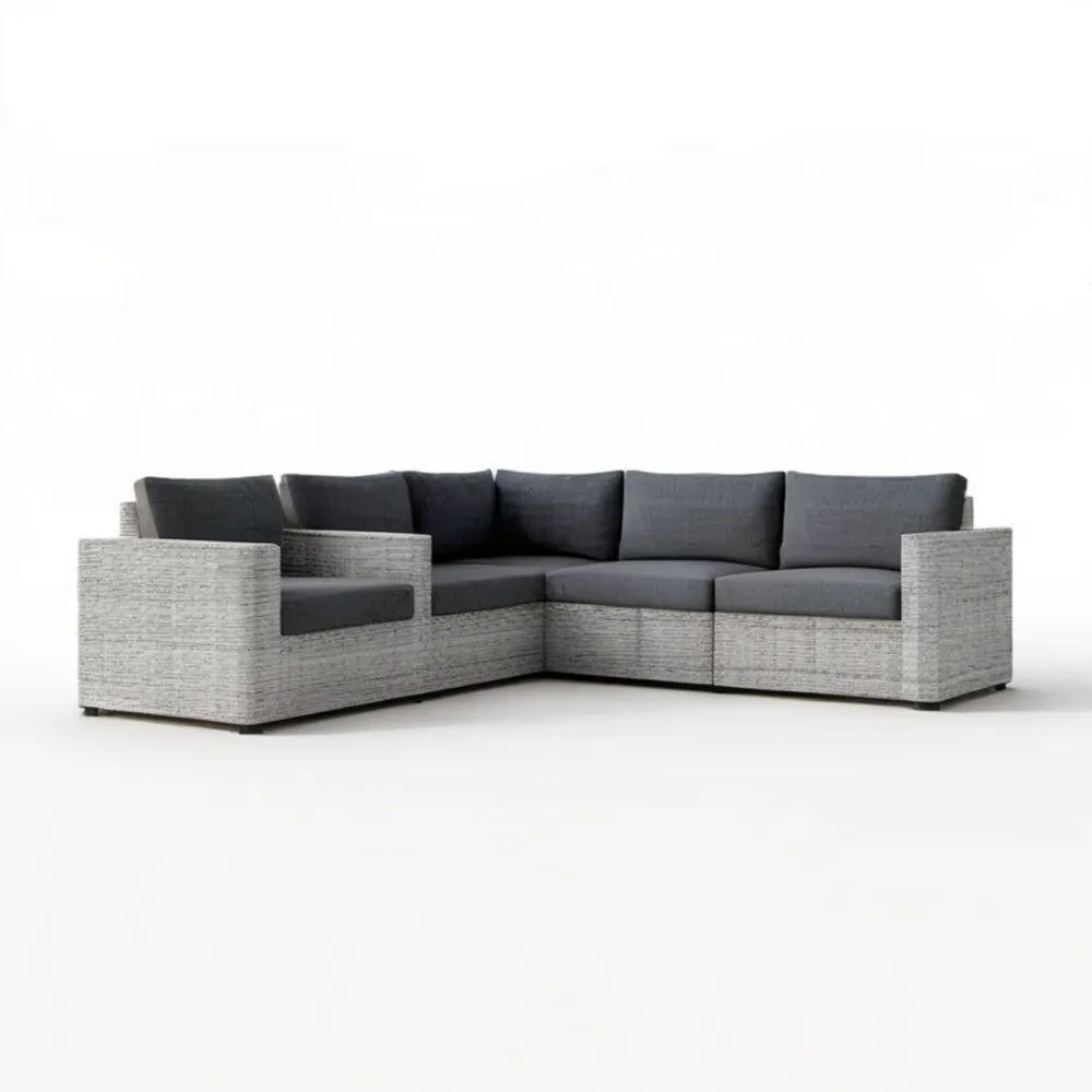 5-osobowa narożna sofa ogrodowa z technorattanu, szara/antracytowa, 280 × 220 × 70 cm